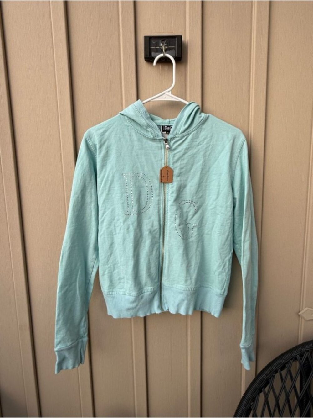 D&G Y2K Light Aqua Blue Embellished Cotton Rare Zip-Up Hoodie - Picture 9 of 10